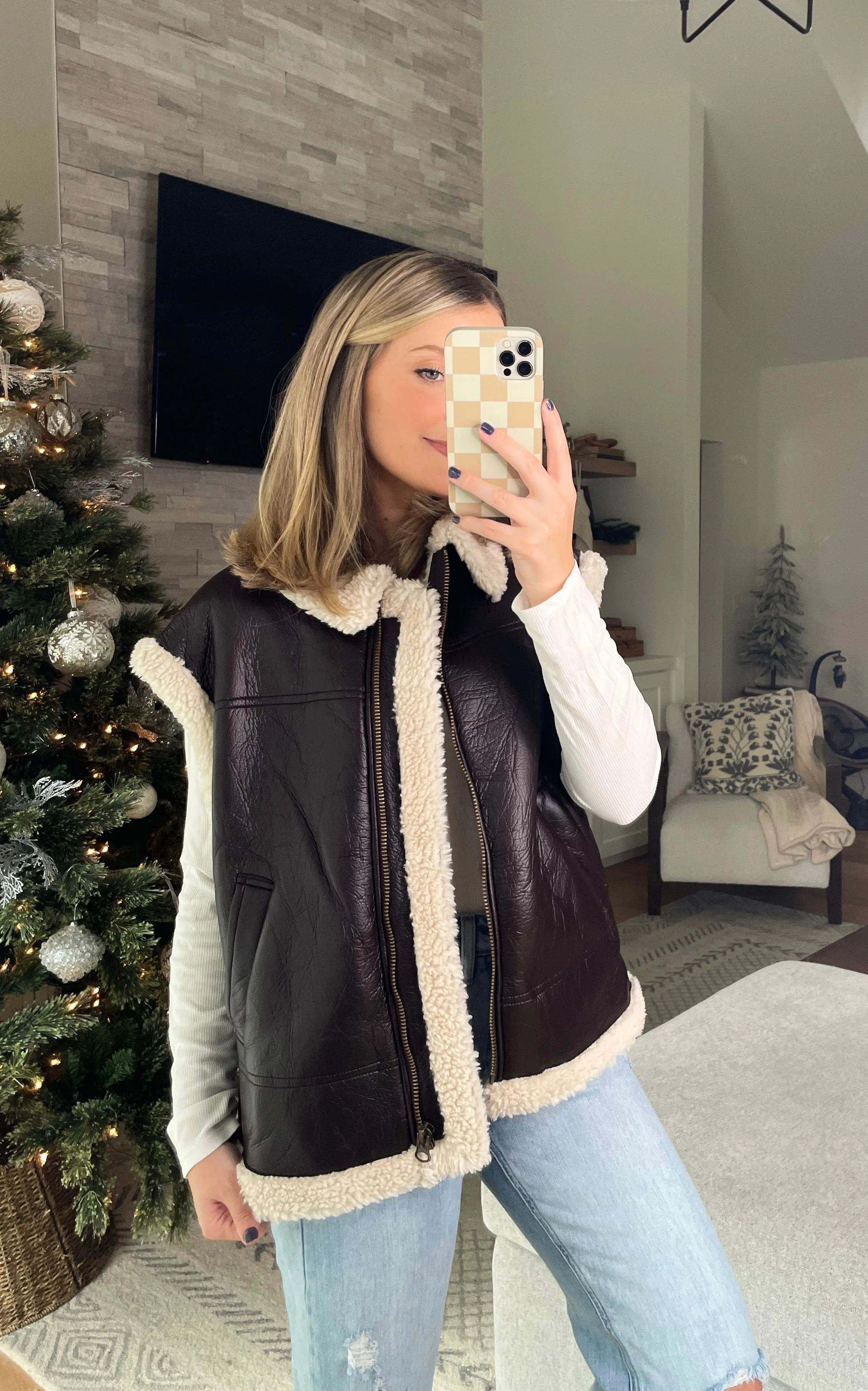 Farewell Faux Leather Shearling Vest