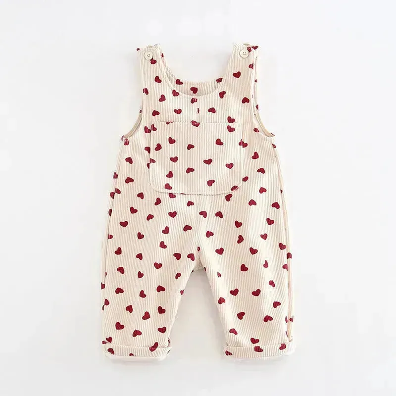 Fashion Girls Heart Printing Corduroy Overalls Baby girl Romper Jumpsuit
