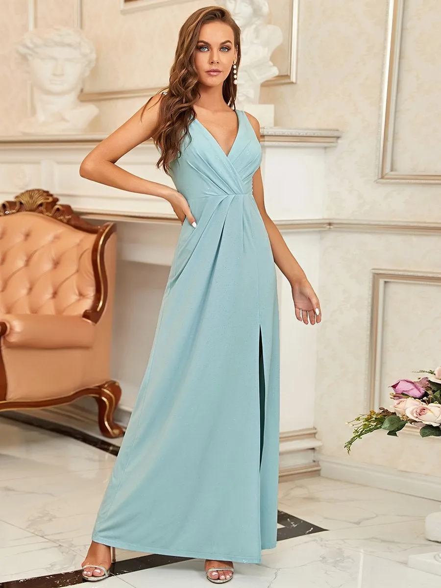 Floor Length V Neck Shimmery Wholesale Evening Dresses With Side Split