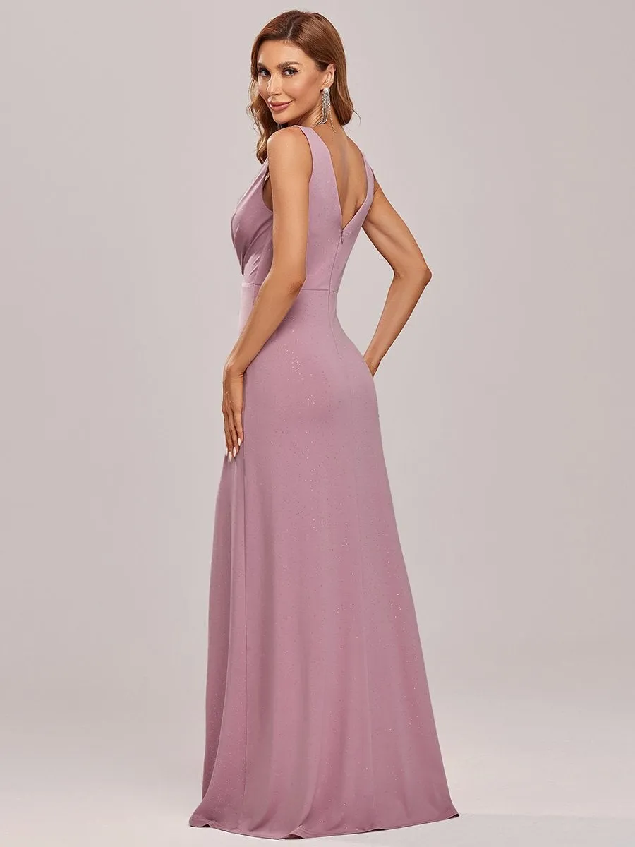 Floor Length V Neck Shimmery Wholesale Evening Dresses With Side Split