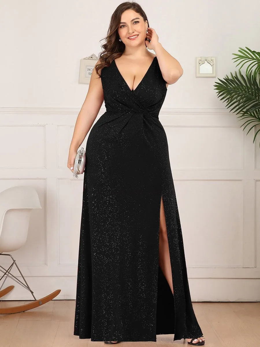 Floor Length V Neck Shimmery Wholesale Evening Dresses With Side Split