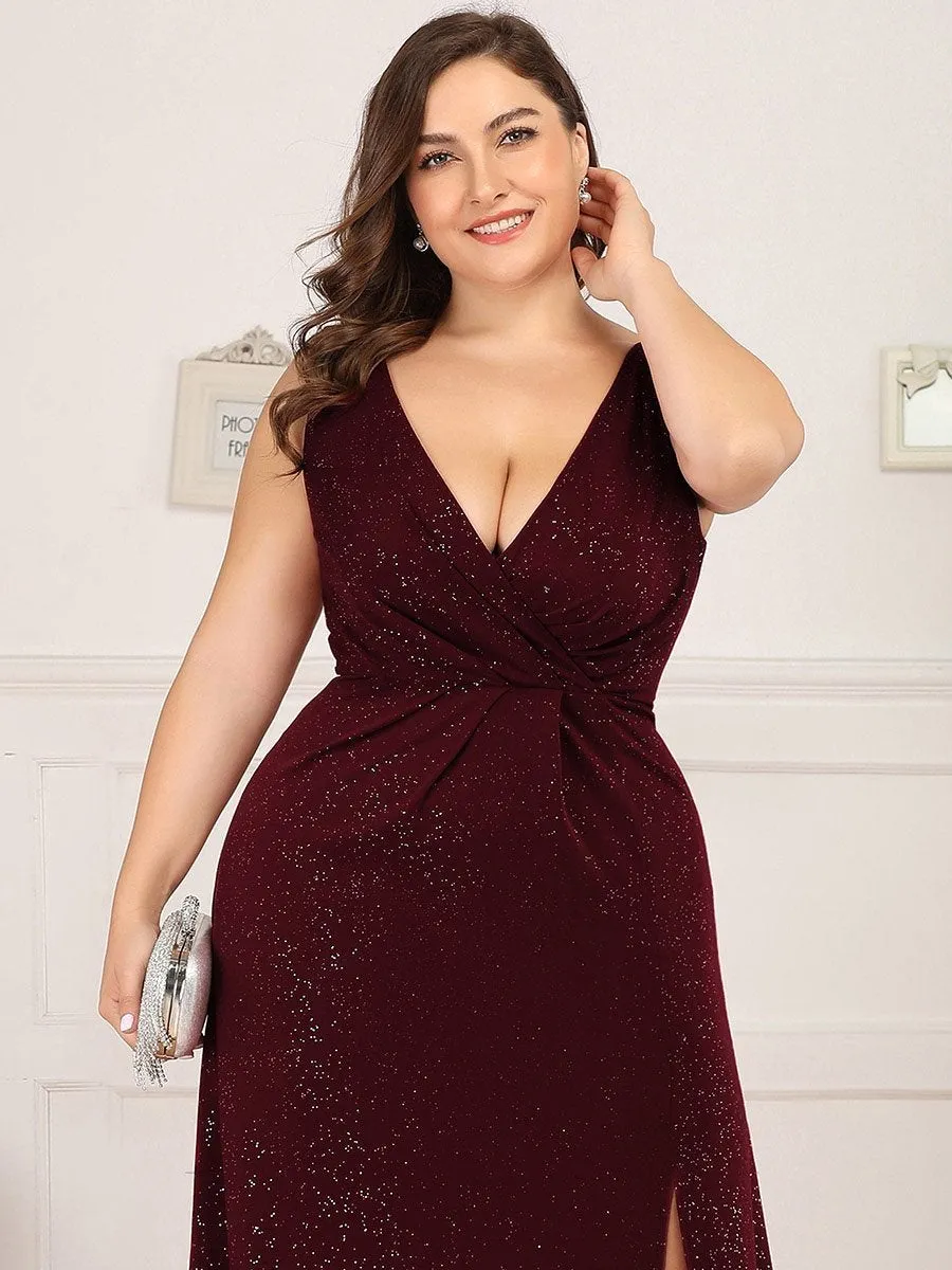 Floor Length V Neck Shimmery Wholesale Evening Dresses With Side Split