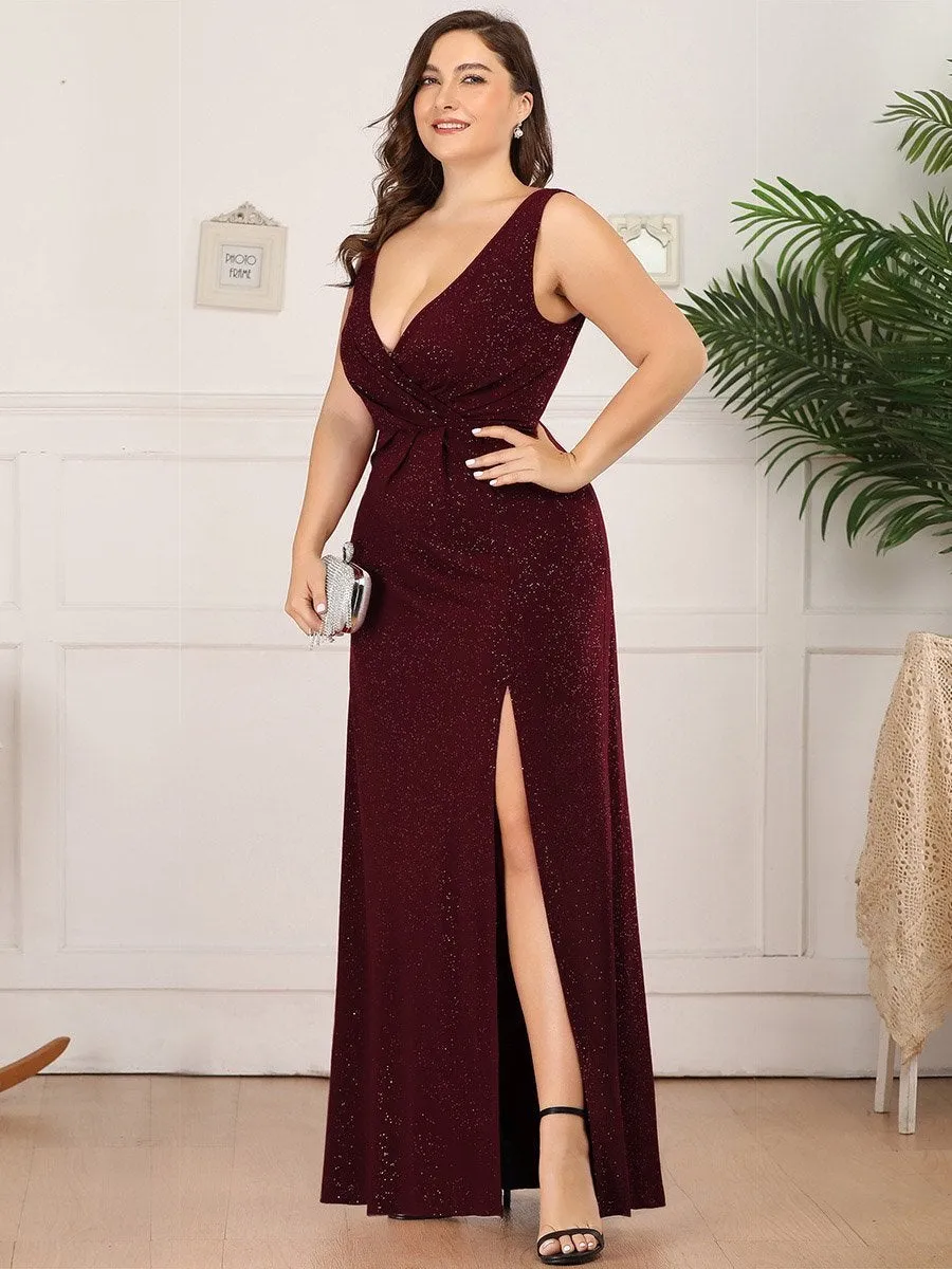 Floor Length V Neck Shimmery Wholesale Evening Dresses With Side Split