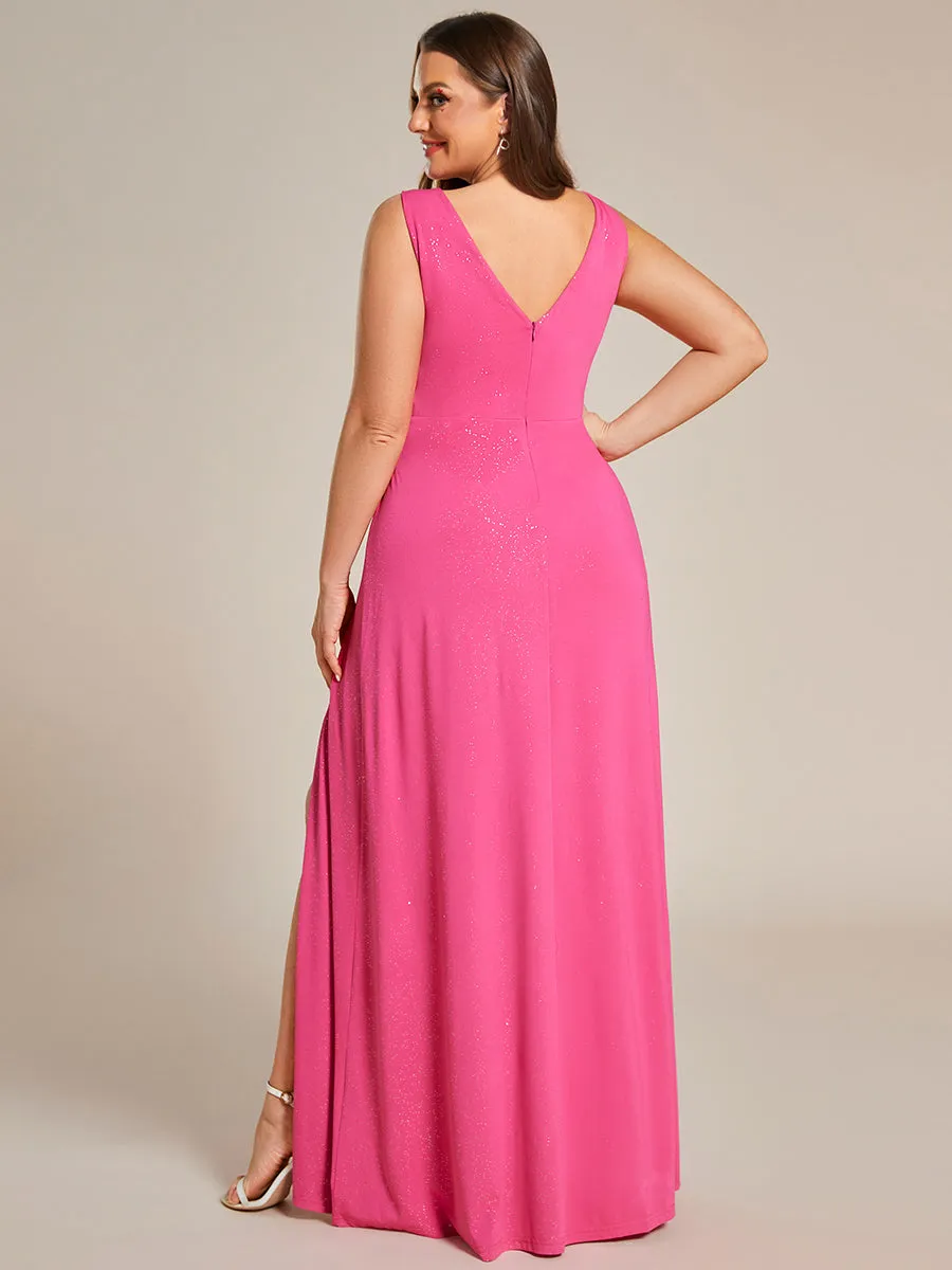 Floor Length V Neck Shimmery Wholesale Plus Size Evening Dresses