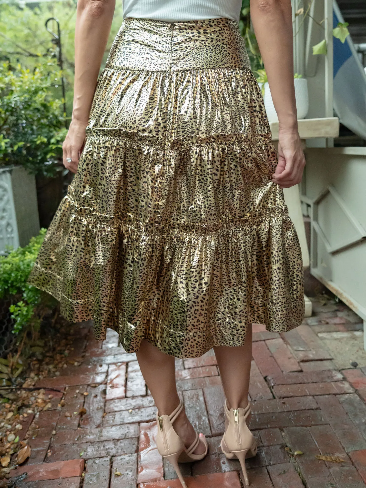 Foil Leopard Print Midi Skirt