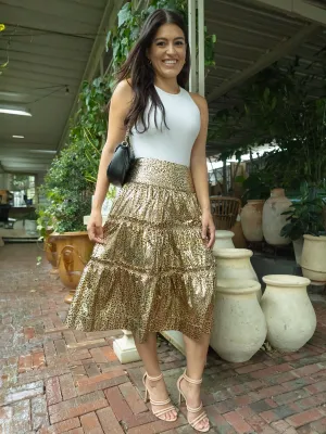 Foil Leopard Print Midi Skirt