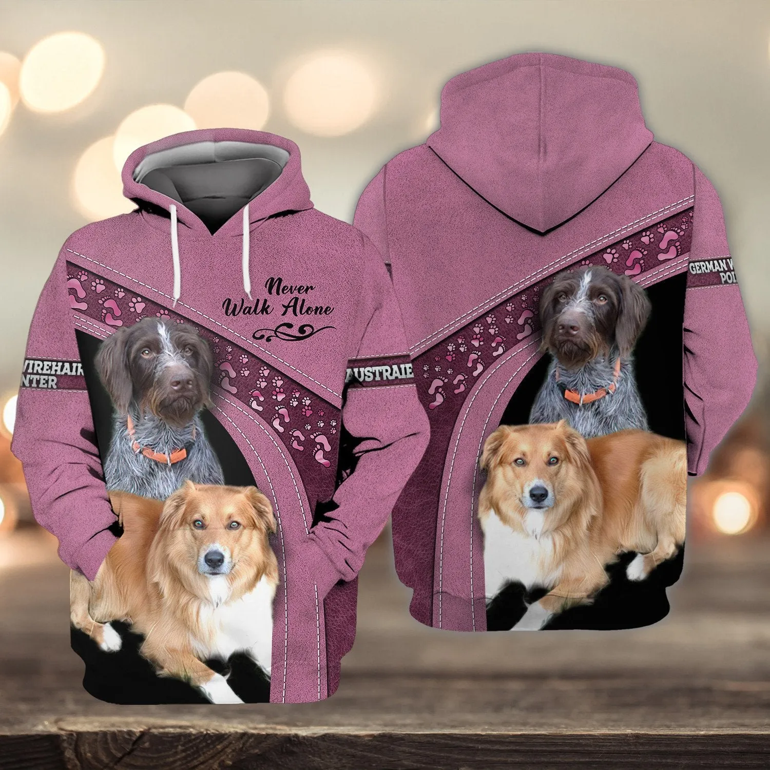 German Wirehaired Pointer And Austraienborder Never Walk Alone 3D Full Print Shirts