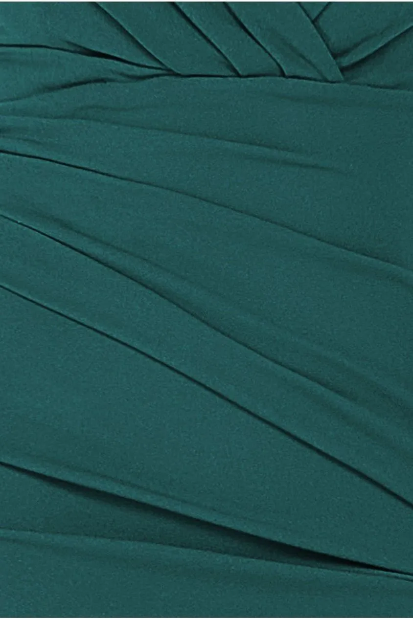Goddiva Scuba Bardot Pleated Midi Dress - Emerald Green