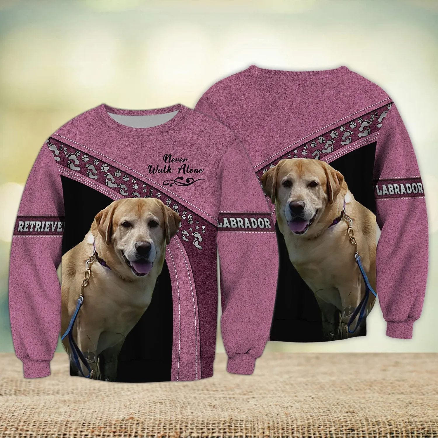 Grey and Pink Labrador Retriever Love Never Walk Alone 3D Full Print Sweatshirt Christmas