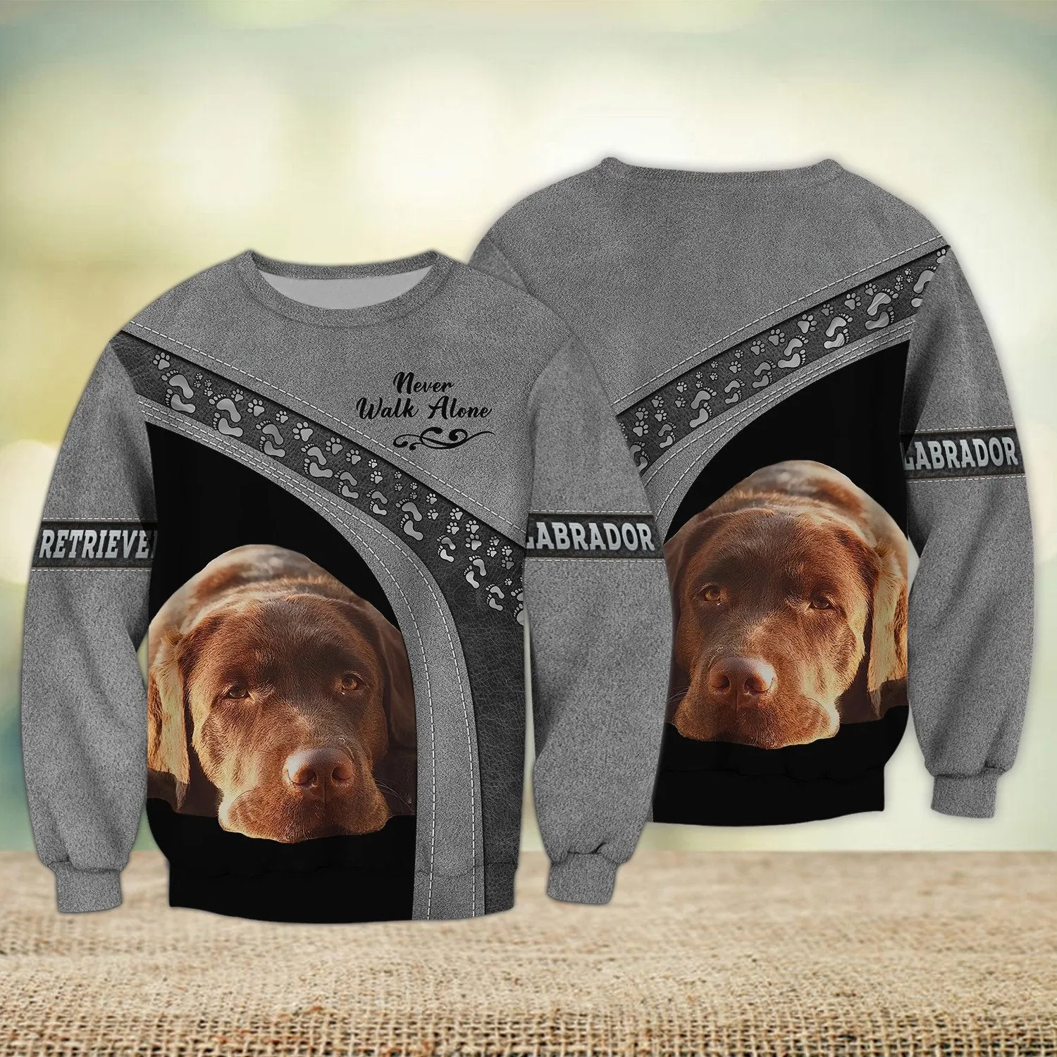 Grey and Pink Labrador Retriever Love Never Walk Alone 3D Full Print Sweatshirt Christmas