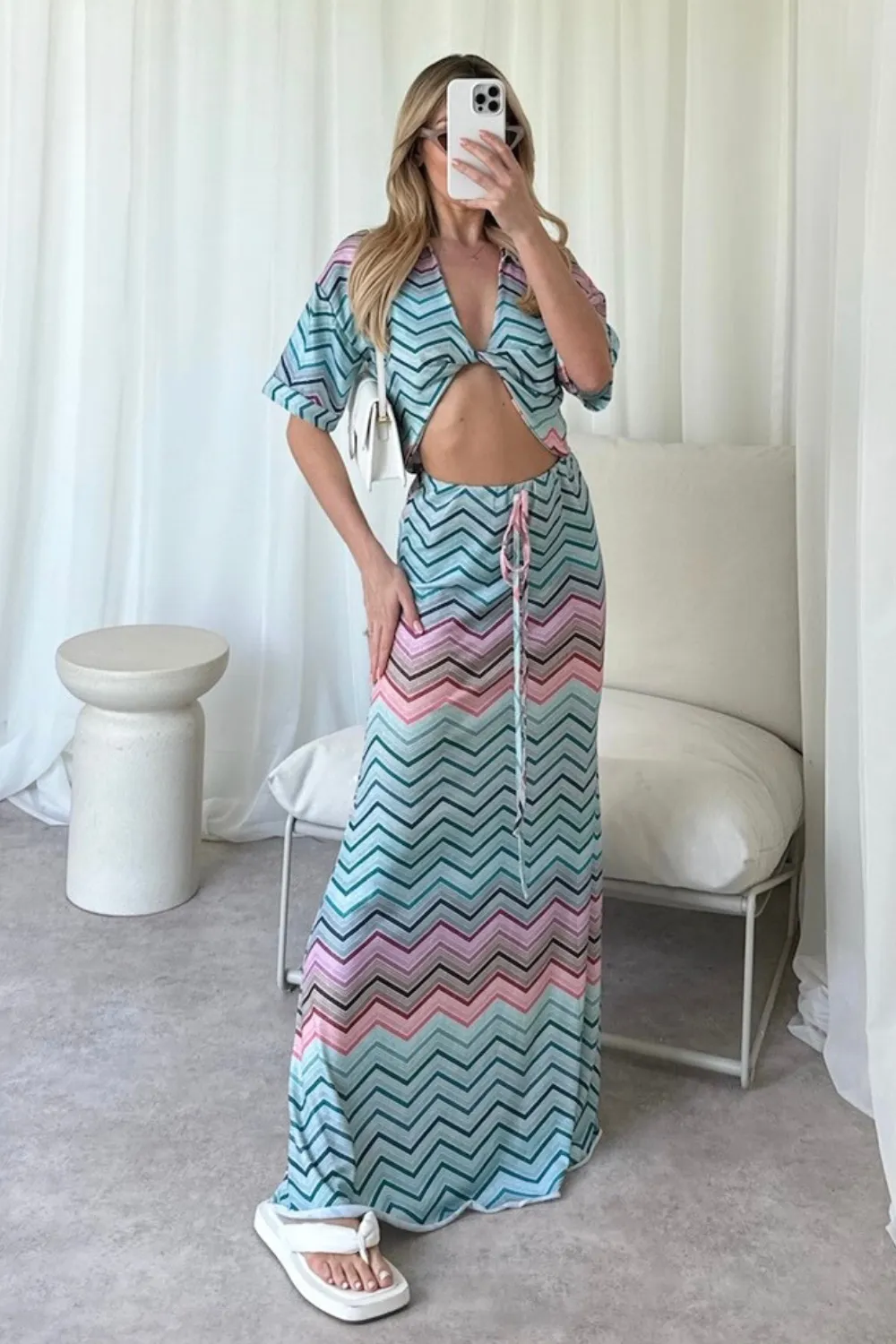 Hattie green zigzag maxi skirt crop top co-ord