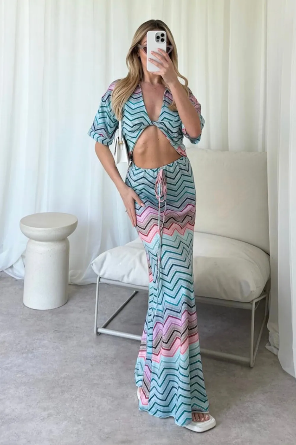 Hattie green zigzag maxi skirt crop top co-ord