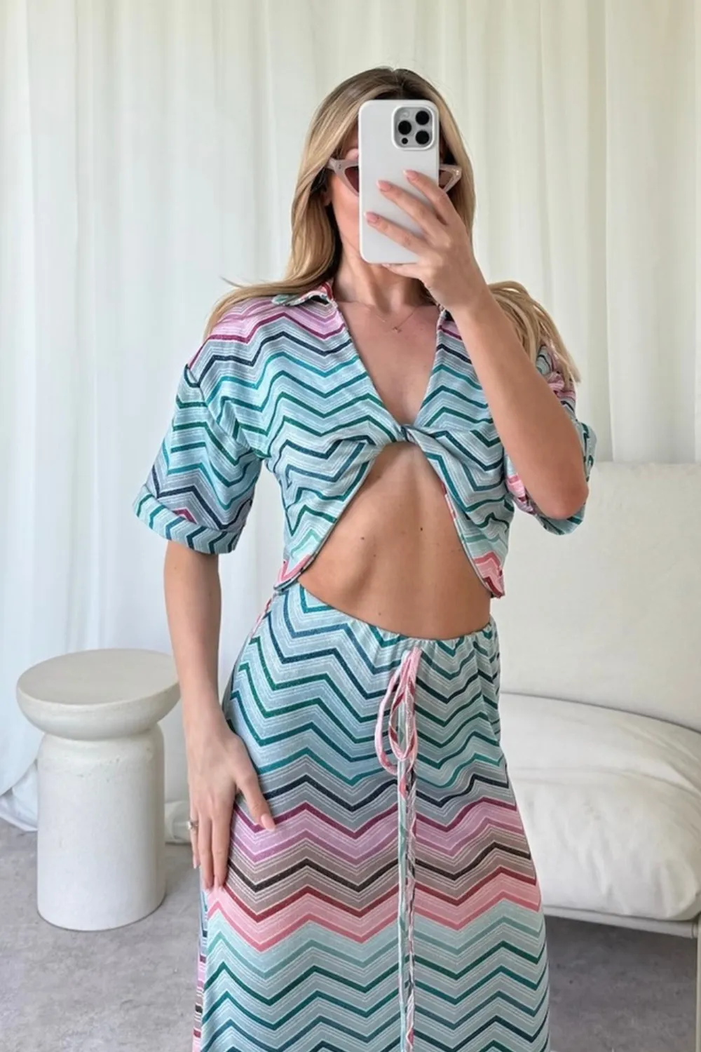 Hattie green zigzag maxi skirt crop top co-ord