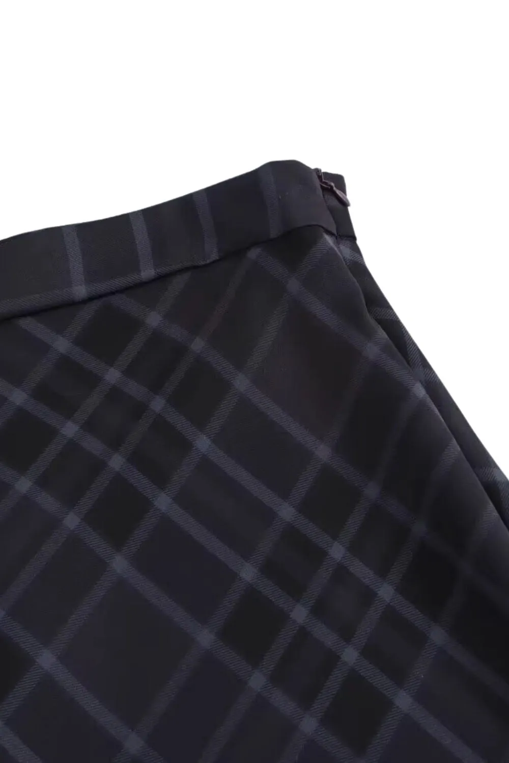 'Heres ' Fitted Plaid Midi Skirt with Fishtail Hem