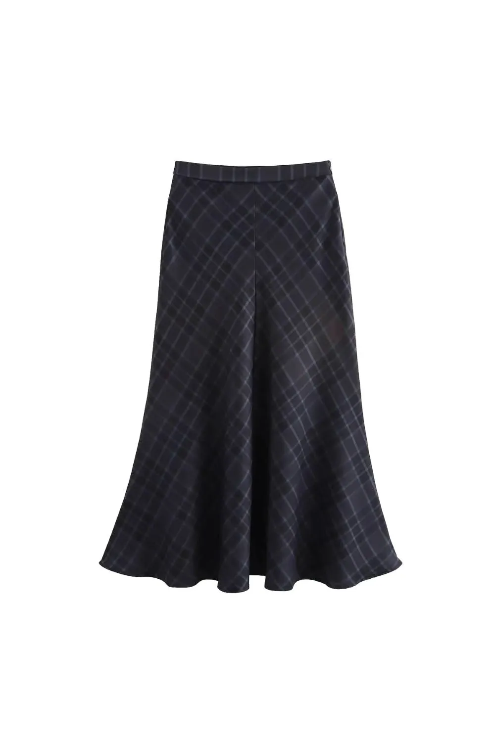 'Heres ' Fitted Plaid Midi Skirt with Fishtail Hem
