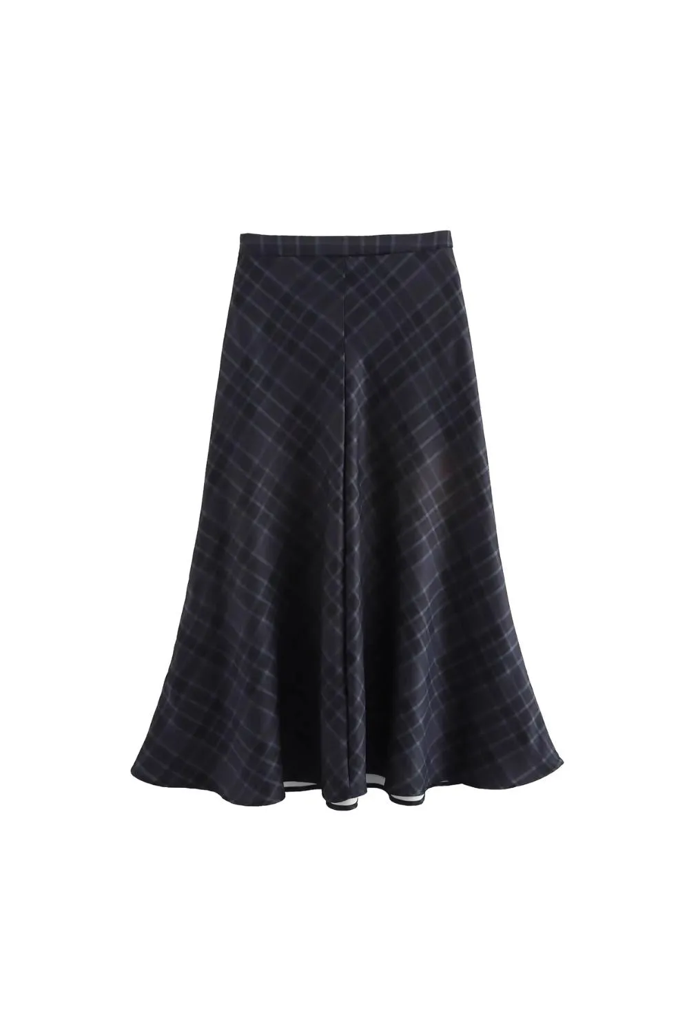 'Heres ' Fitted Plaid Midi Skirt with Fishtail Hem