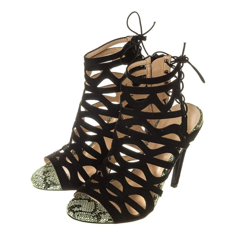 High Stiletto Heel Open Toe Strappy Tie Back Shoe