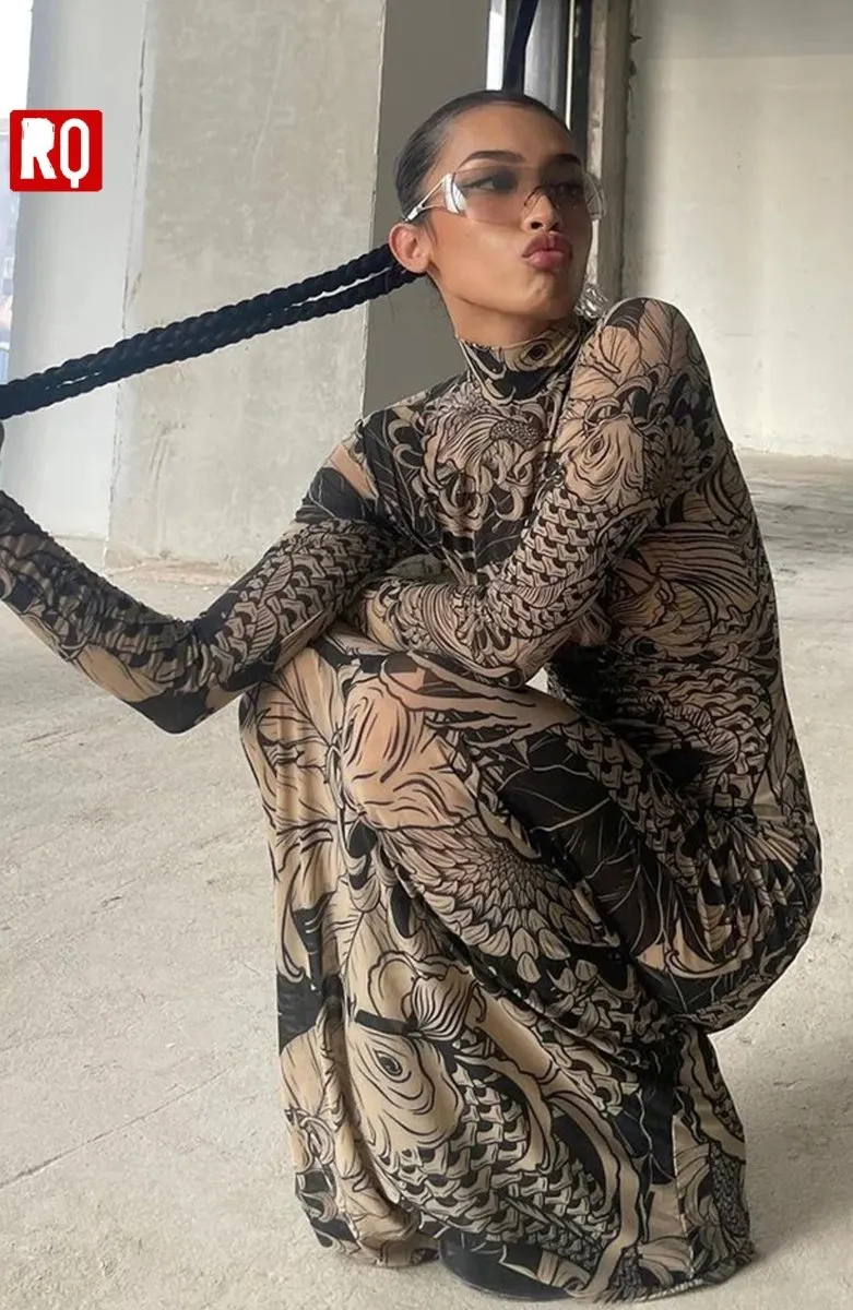 Japanese bodycon sheer mesh dress, revealing see through dress