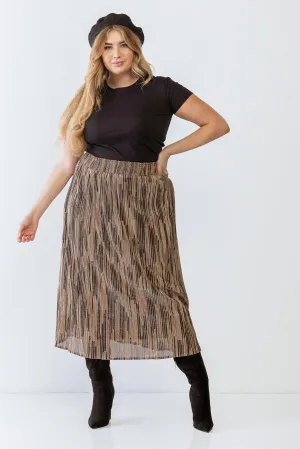 Junior Plus Black & Gold Shiny String Elasticized High Waist Midi Skirt /2-2-1