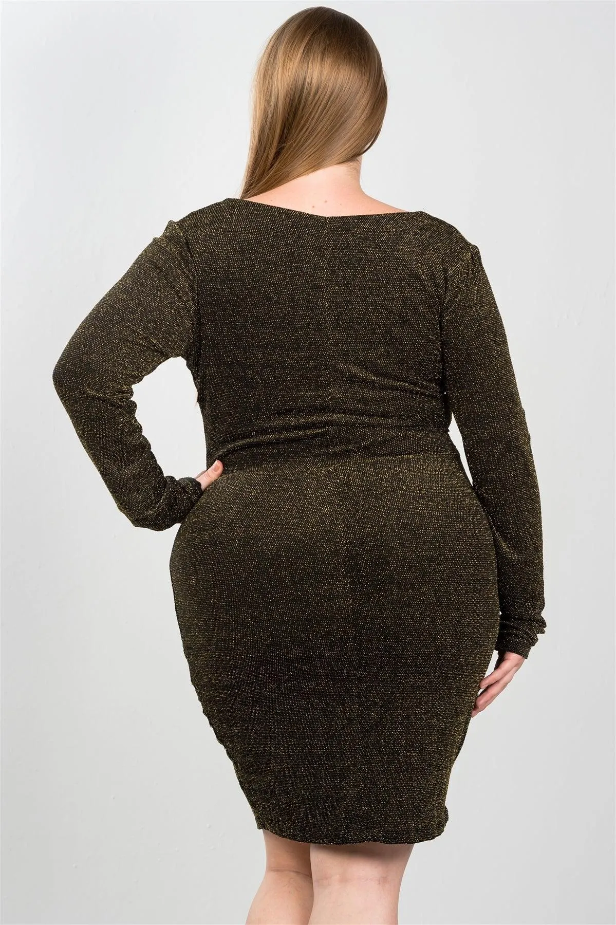 Junior Plus Size Sexy Black And Gold Metallic Floral Embroidered Midi Dress /3-3