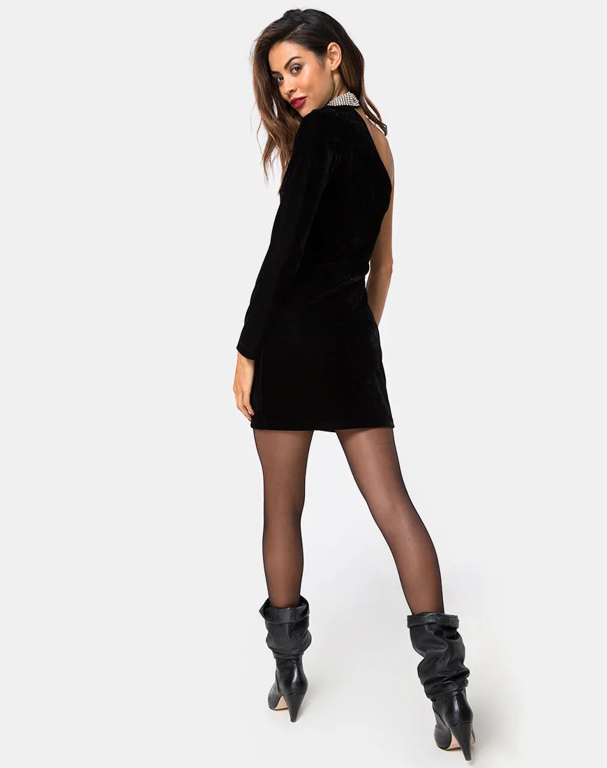 Kaido One Shoulder Bodycon Dress in Velvet Diamond Black