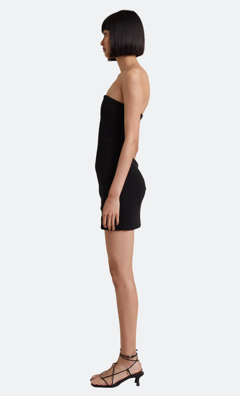 KARINA STRAPLESS SPLIT MINI DRESS - BLACK