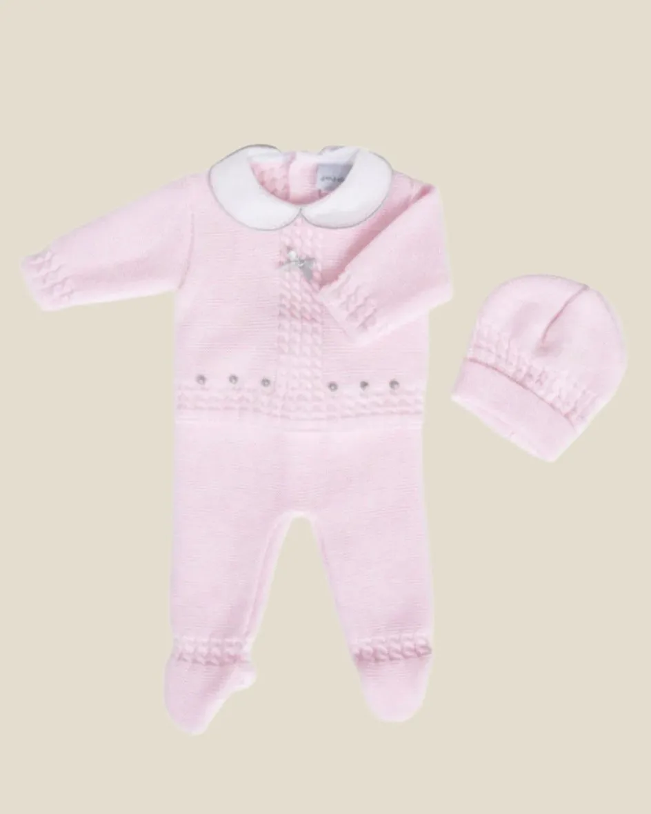 Knitted pink cable set (3-piece)