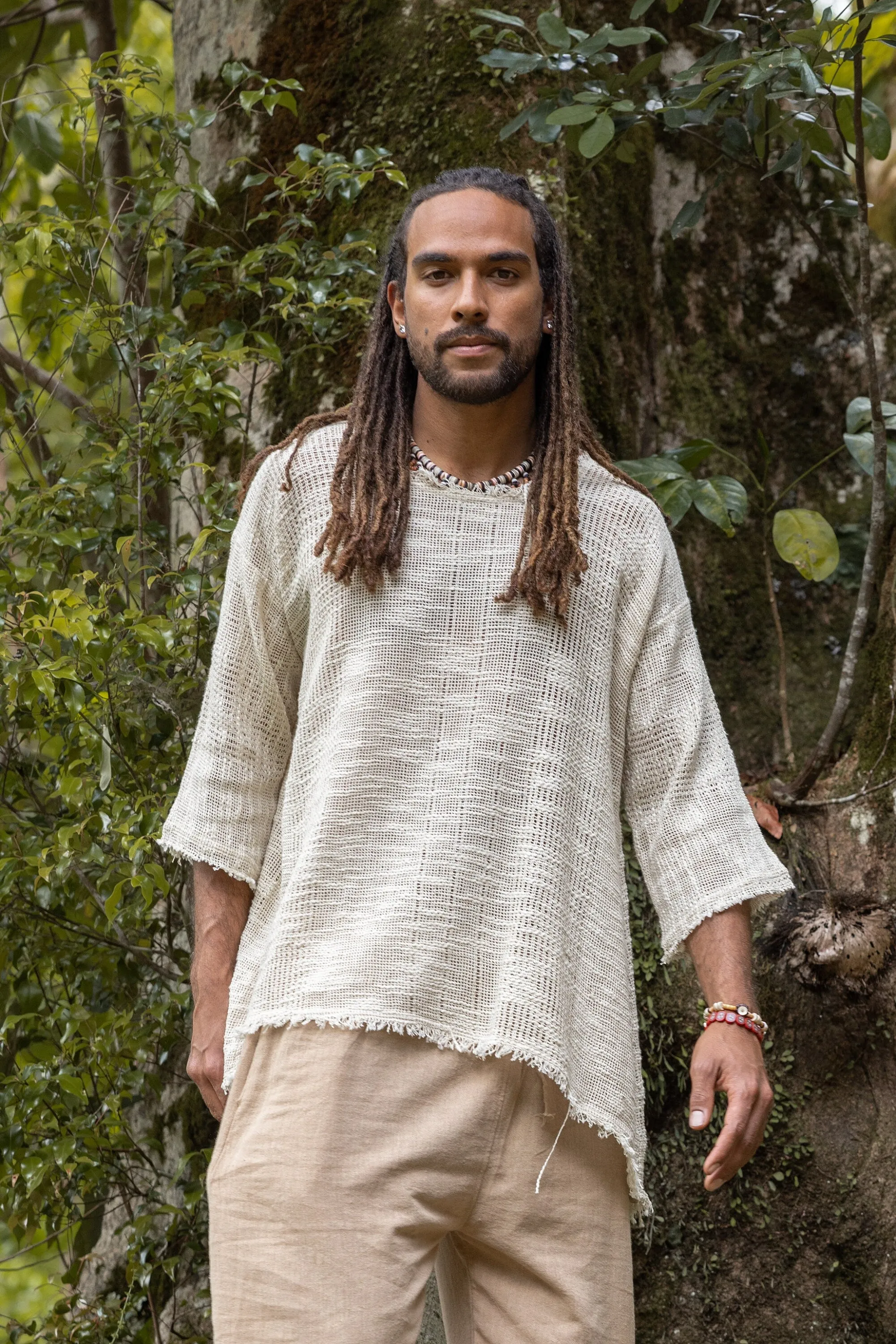 KUNTU Shirt Black Netted Top Cotton Semi See-through Asymmetric Rugged Dystopian Apocalyptic Festival Tribal Cyberpunk Steampunk AJJAYA