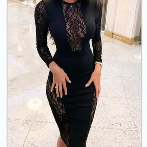 Lace Insert Midi Dress