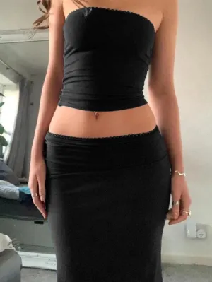 LANFUBEISI - Bandeau Top Midi Dress Two Piece