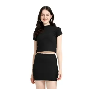 Latest Black 2 Piece Top Skirt Bodycon Dress For Women