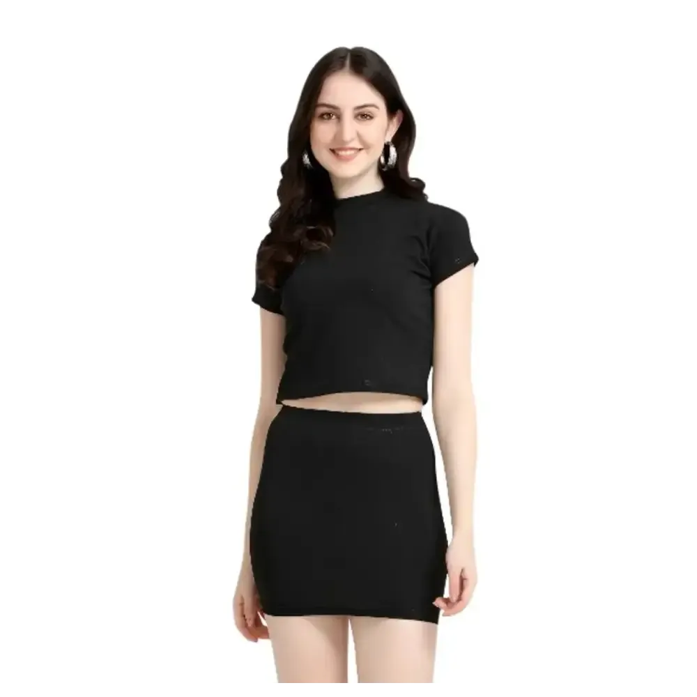 Latest Black 2 Piece Top Skirt Bodycon Dress For Women