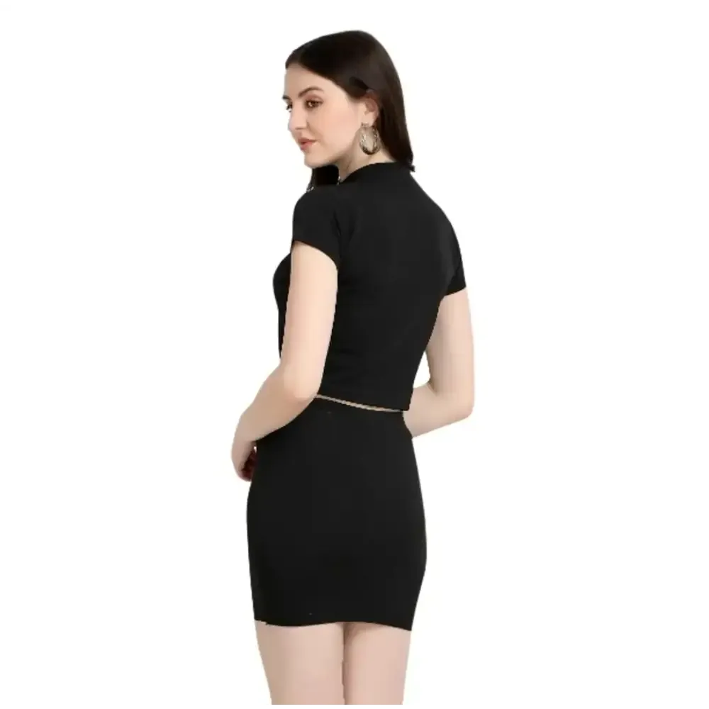 Latest Black 2 Piece Top Skirt Bodycon Dress For Women