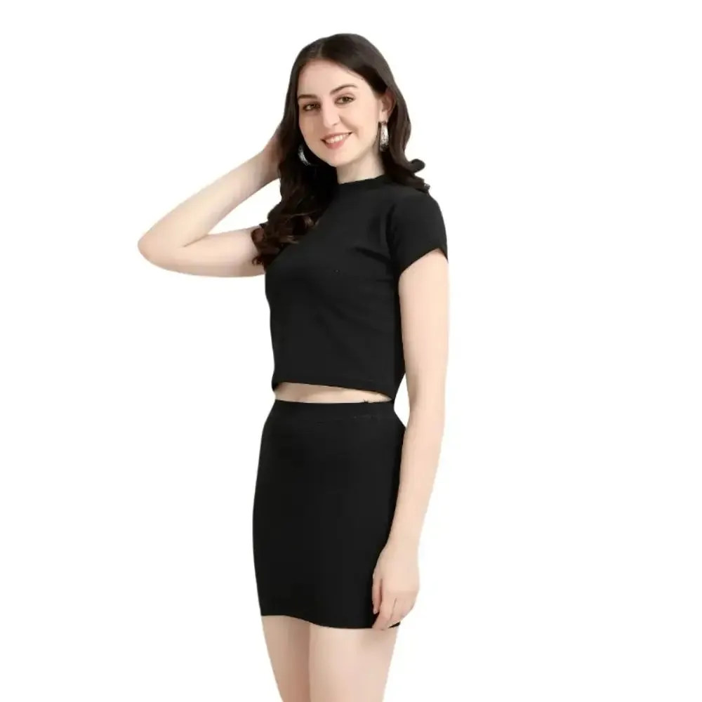 Latest Black 2 Piece Top Skirt Bodycon Dress For Women