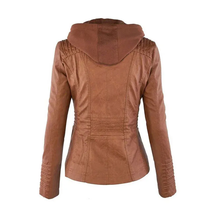 Leather Jacket with Hood and Zipper