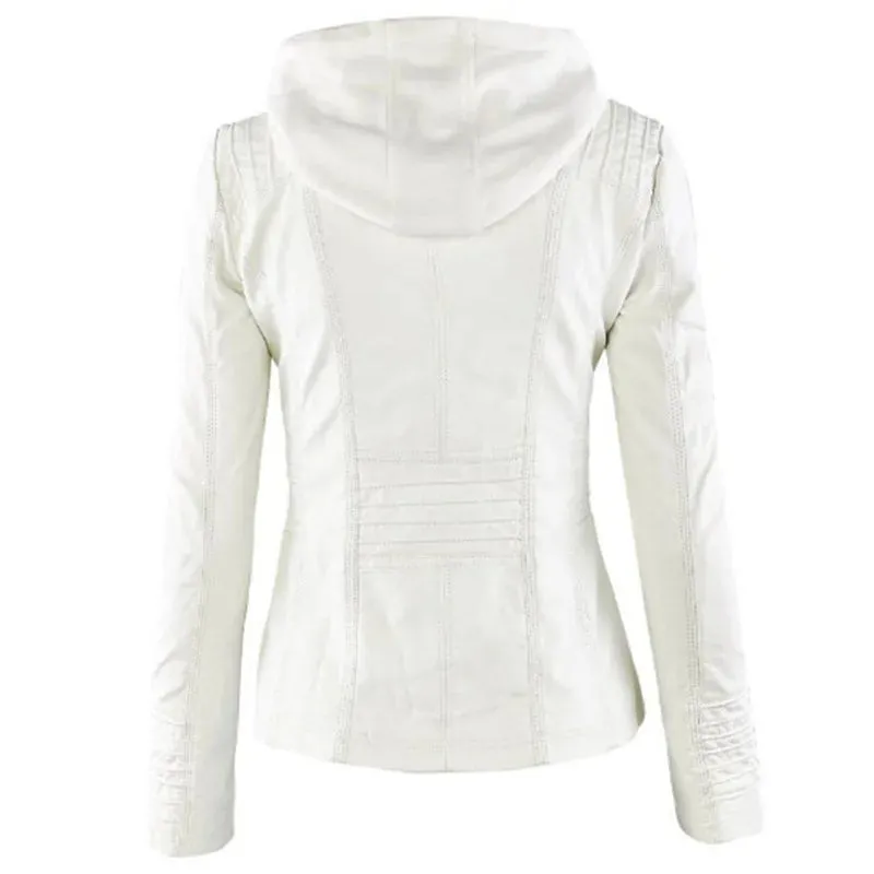 Leather Jacket with Hood and Zipper