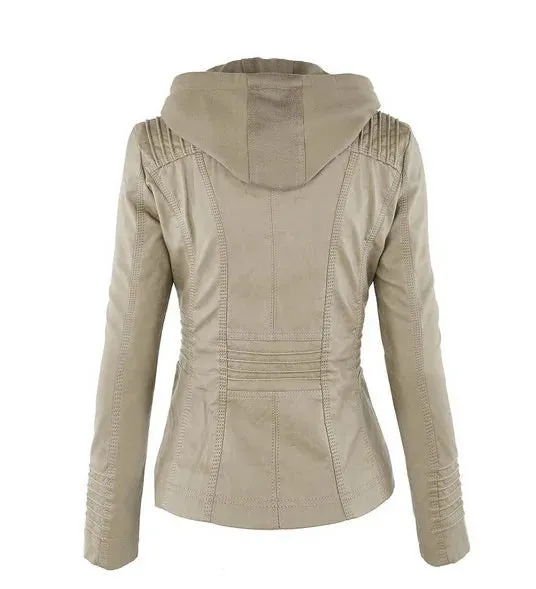 Leather Jacket with Hood and Zipper