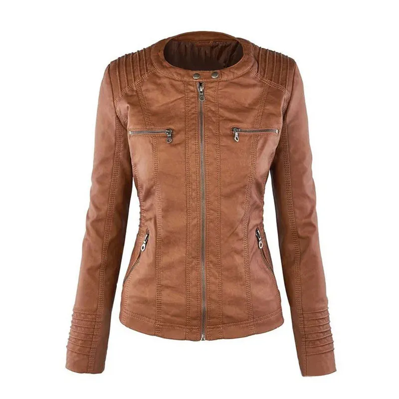 Leather Jacket with Hood and Zipper