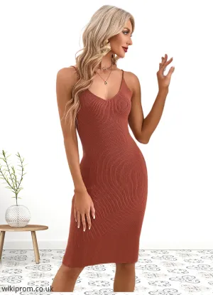 Leila Bow V-Neck Elegant Bodycon Cotton Blends Midi Dresses SWKP0022554