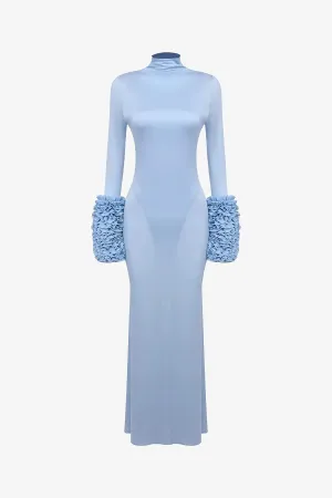 Light Blue Ruffled Sleeve High Neck Maxi Dress