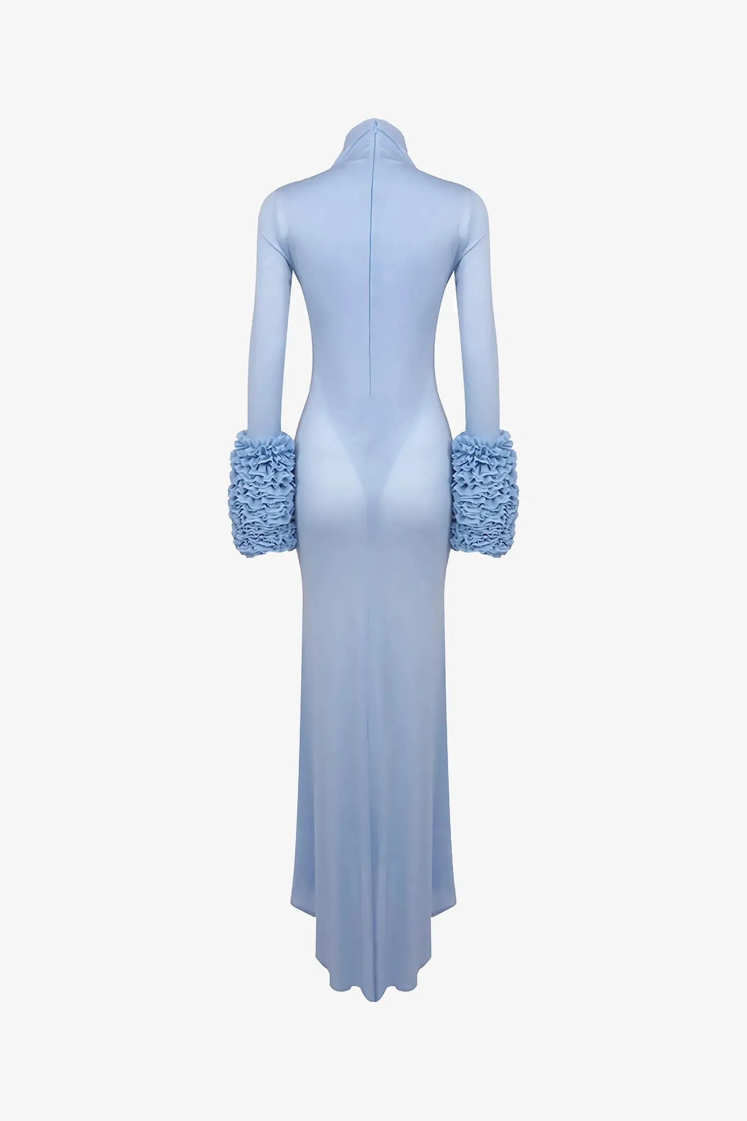 Light Blue Ruffled Sleeve High Neck Maxi Dress