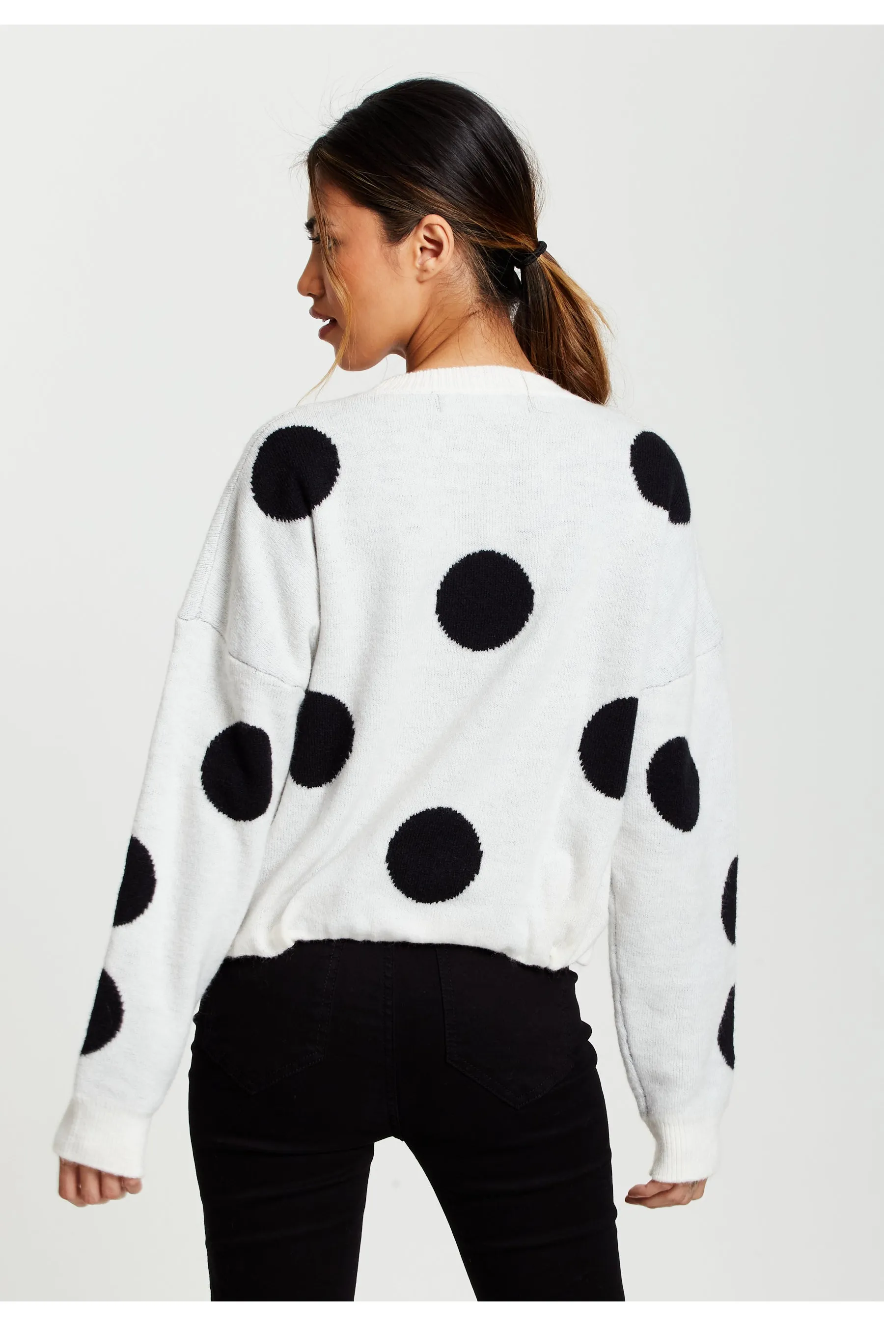 Liquorish Black Polka Dot Jumper In White