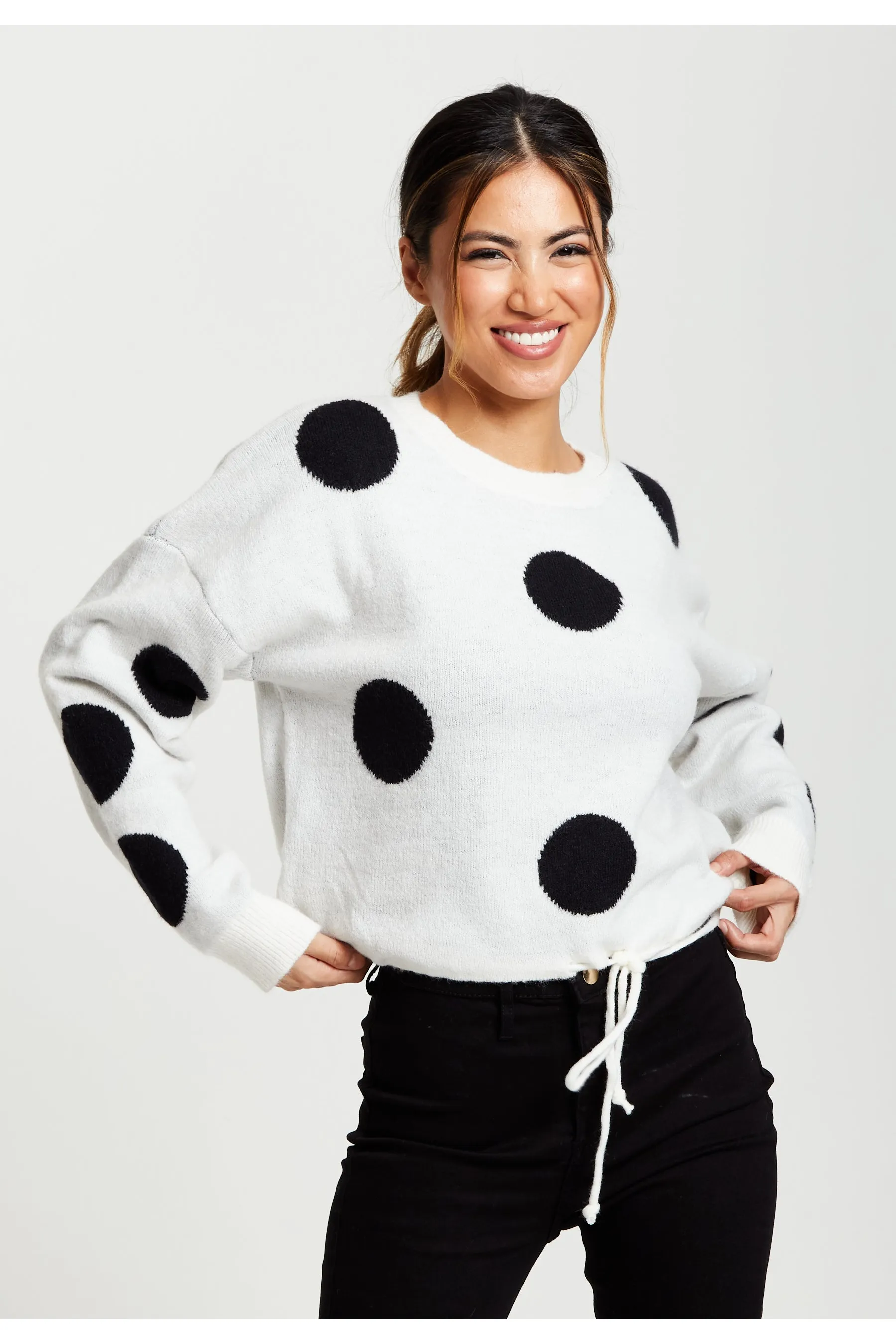 Liquorish Black Polka Dot Jumper In White