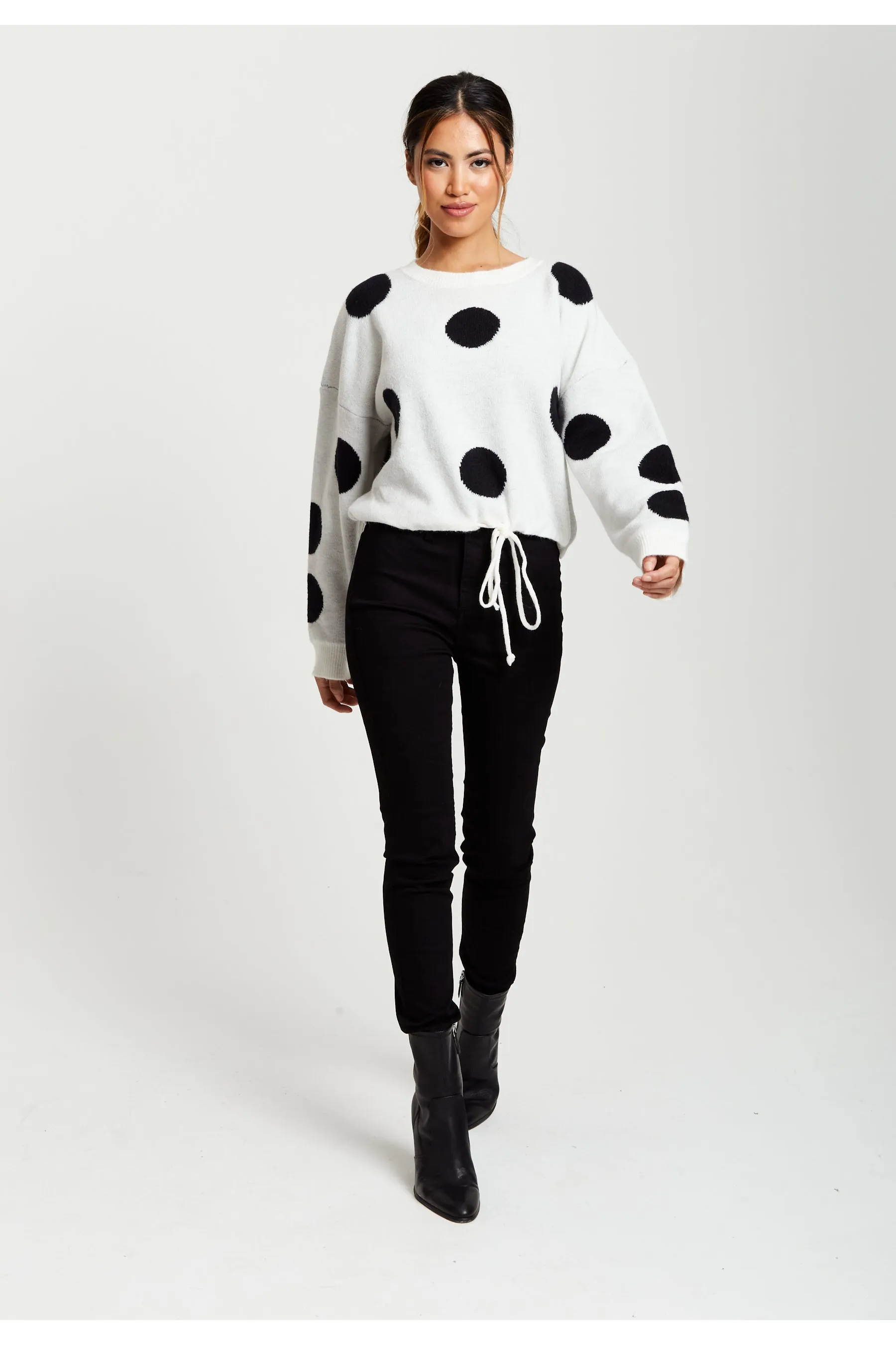 Liquorish Black Polka Dot Jumper In White