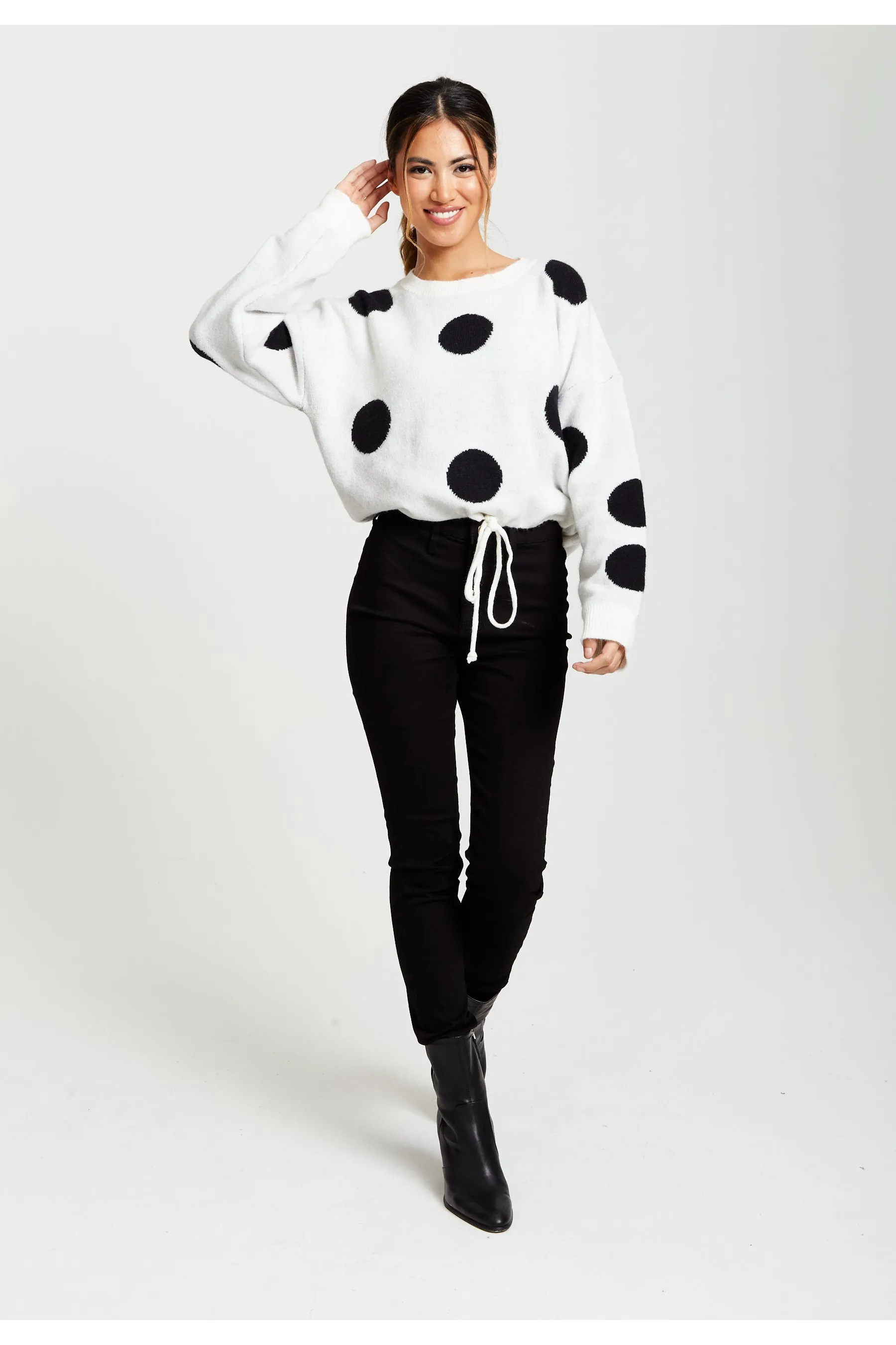 Liquorish Black Polka Dot Jumper In White