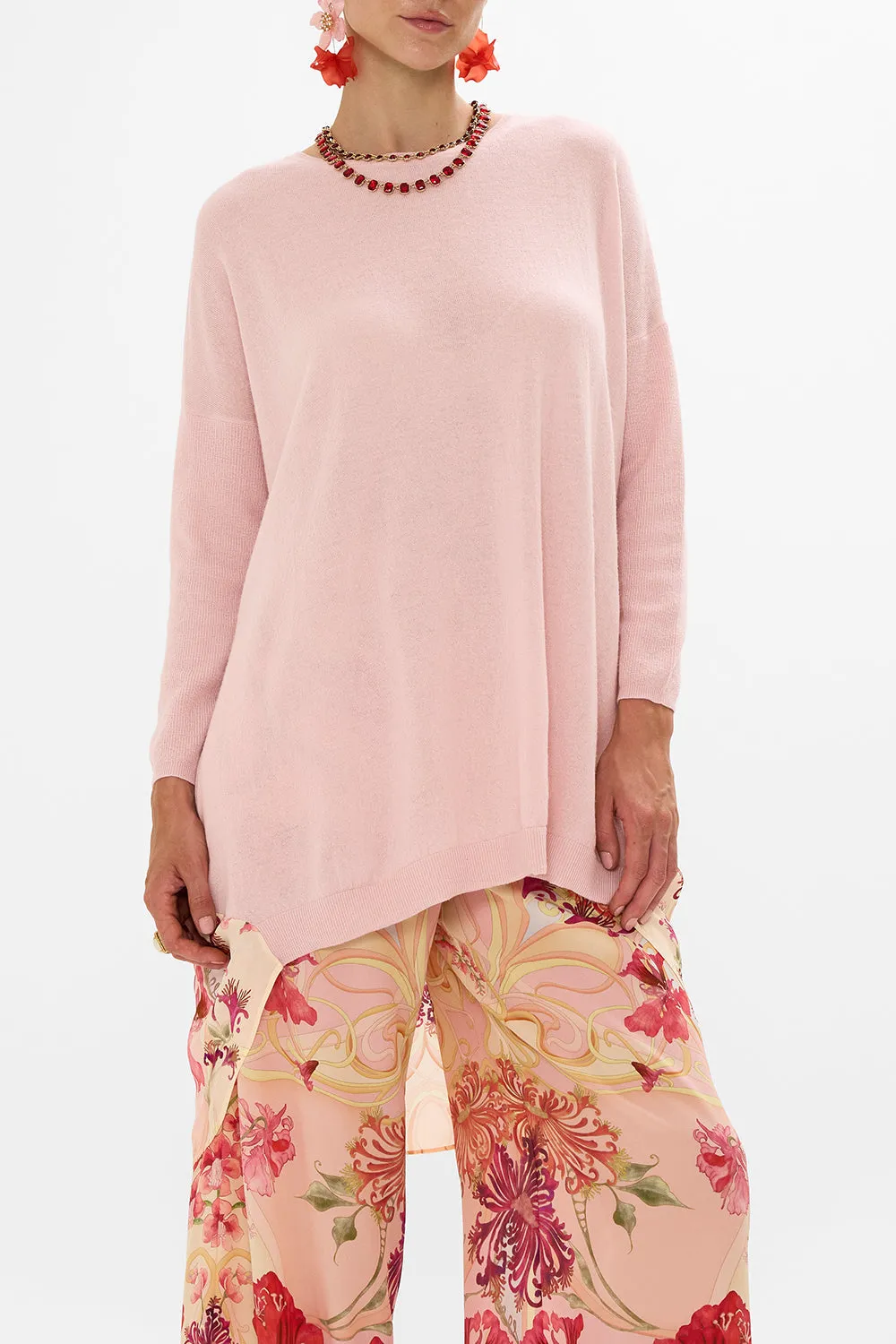 LONG SLEEVE JUMPER WITH PRINT BACK BLOSSOMS AND BRUSHSTROKES