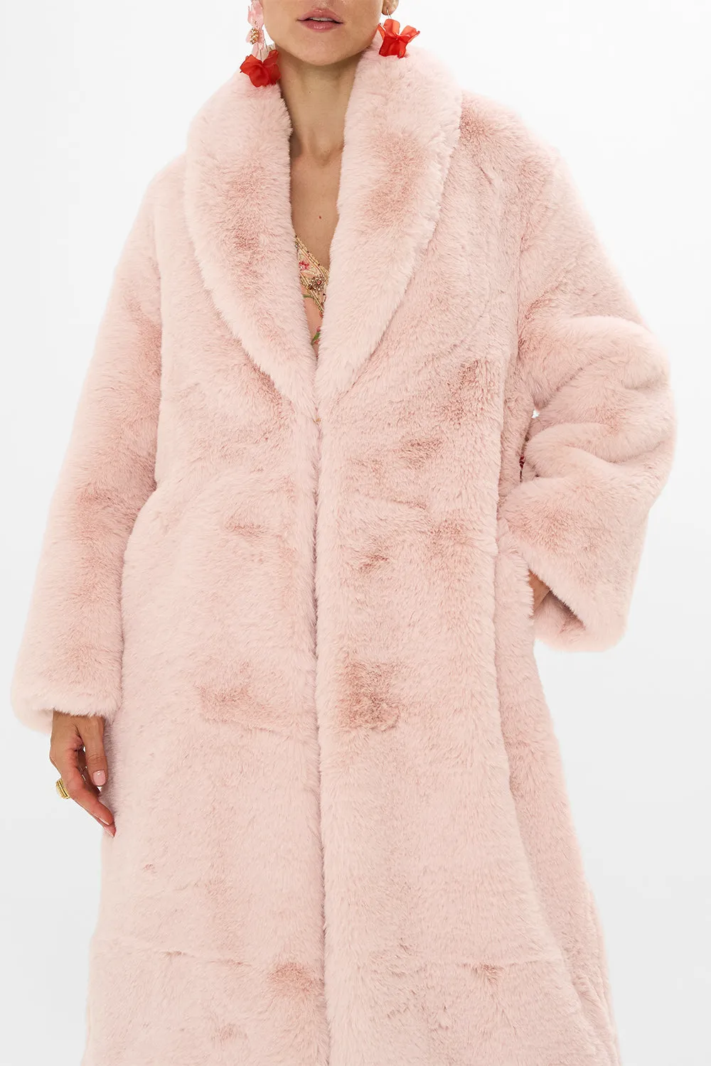 LONG TEDDY COAT BLOSSOMS AND BRUSHSTROKES