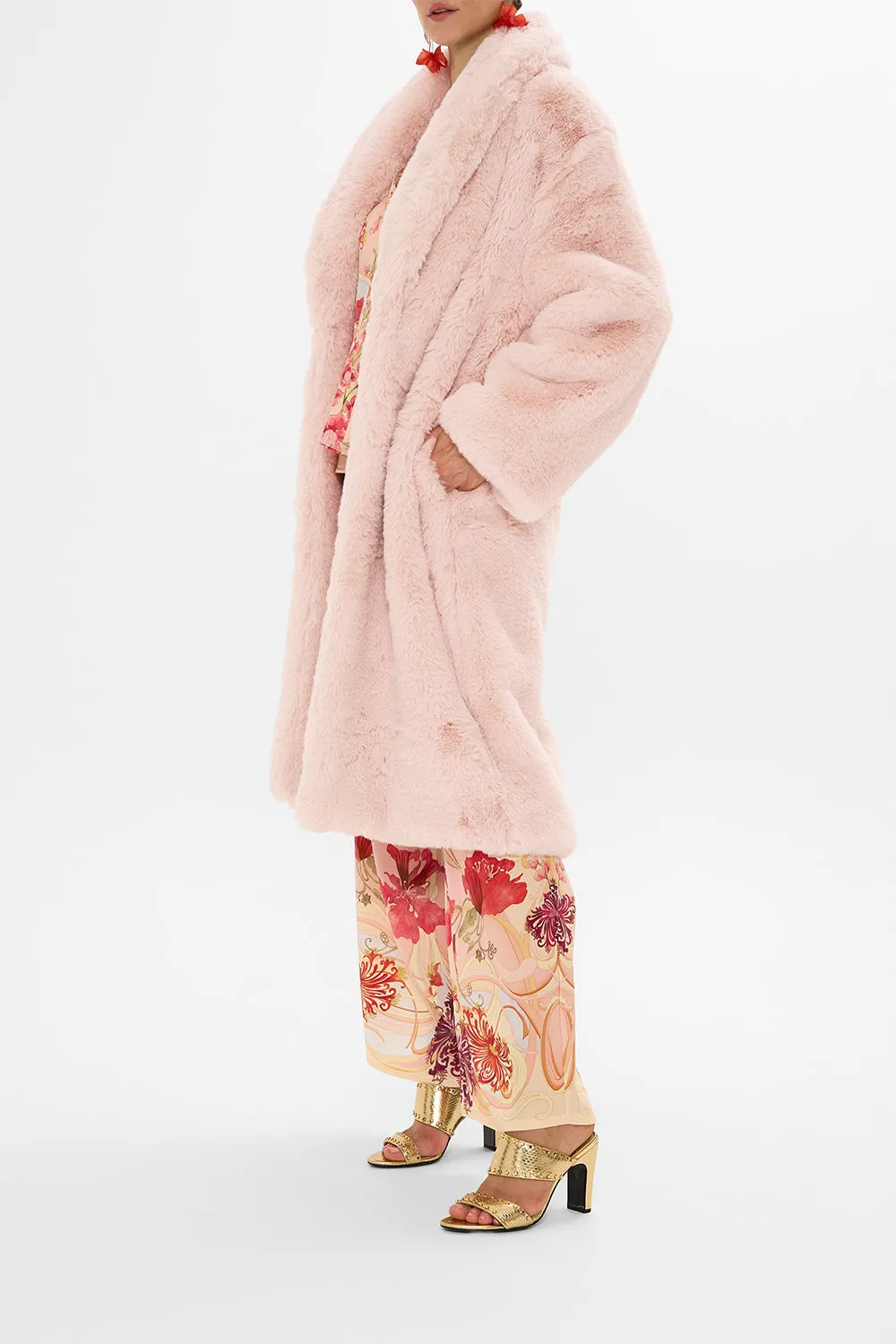 LONG TEDDY COAT BLOSSOMS AND BRUSHSTROKES