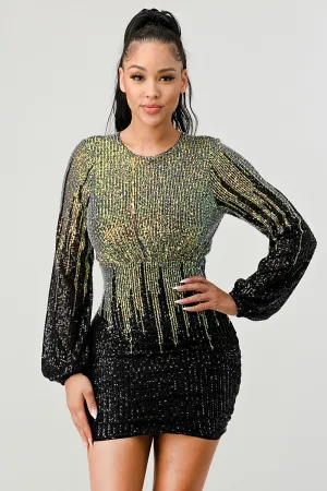 LUX OMBRE GLOW SEQUINS OPEN BACK BODYCON MINI DRESS