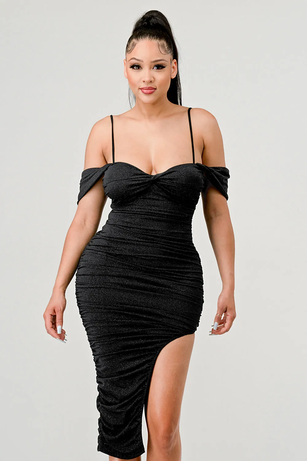 LUXE GLITTER SUPER STRETCH SWEETHEART MIDI DRESS